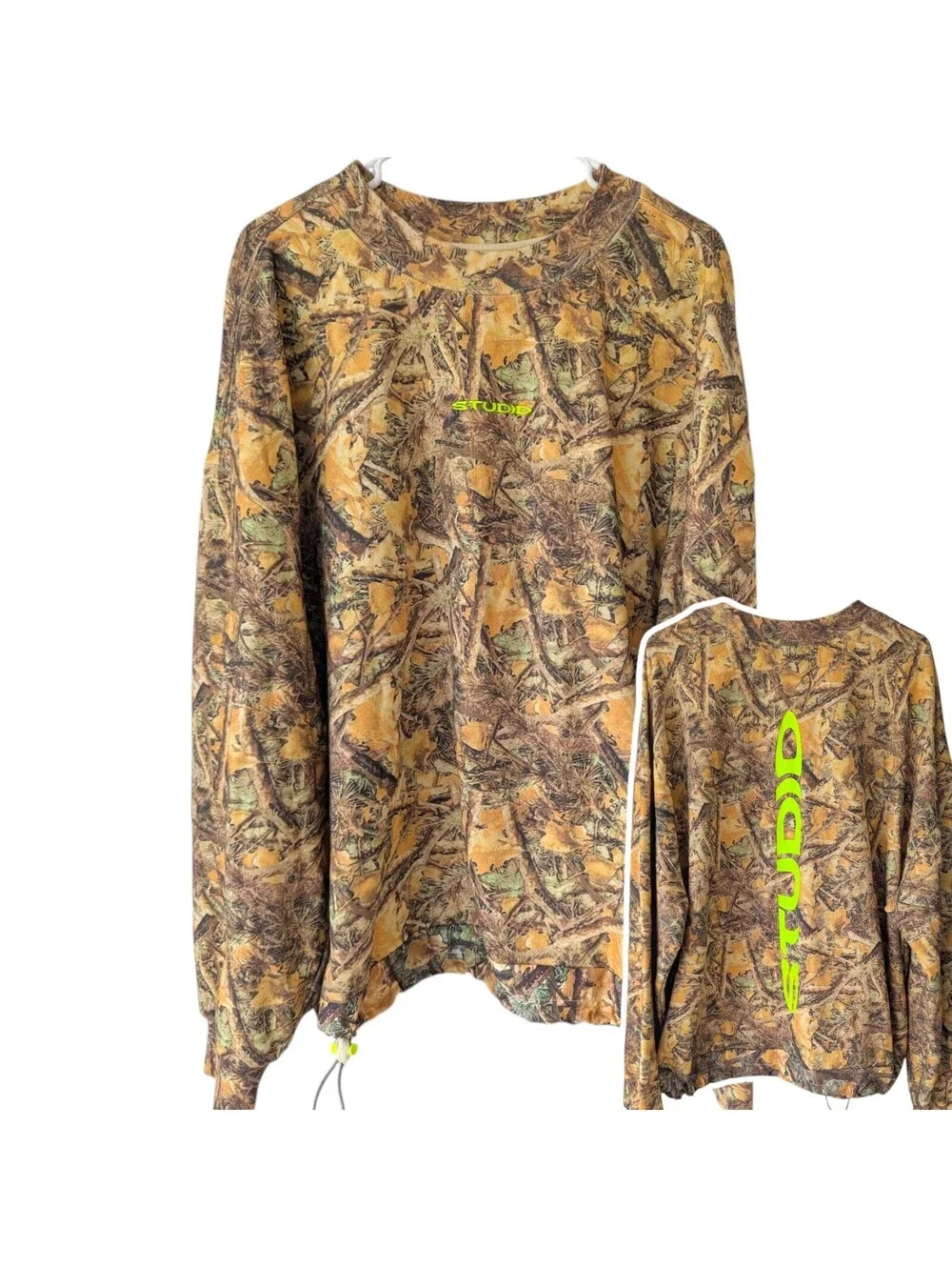 Studio Supervsn Camo Sweatshirt Men L Boxy Oversized Streetwear Crewneck 28.5x29